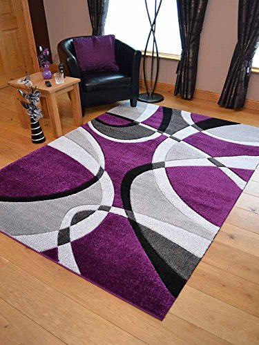 Rugs Supermarket Super Verso Purple Silver Modern Hand Carved Dense Rug. Available in 6 sizes (120cm x 170cm)