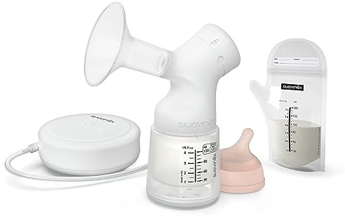 Suavinex, Tire-Lait Électrique. Inclut : Biberon Anti Colique Zero Zero 120ml avec Tétine a Débit Adaptable + 3 Sachets pour Lait Maternel + Sac Transport. Tire-Lait avec Système de Double Régulation