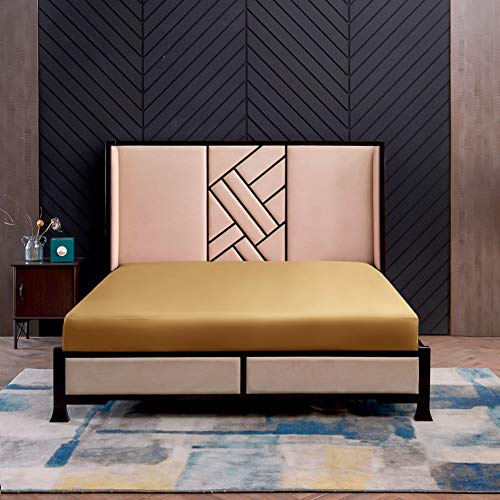 THXSILK Fitted Sheet Silk Bed Sheet 180 x 200 cm, Gold Silk Bed Sheet, 100% Pure 19 Momme Mulberry Silk Bed Linen Fitted Sheet for Standard Mattress 30 cm
