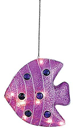 Dapo Dekorations-Leuchte-Lampe Fisch lila, 24cm x 22cm, inklusive Lichterkette 10-FLG. Kunststoff, Fiberglas-Hänge-Decken-Kinder-Party-Disco-Geburtstags-Stimmungs-Leuchte-Lampe
