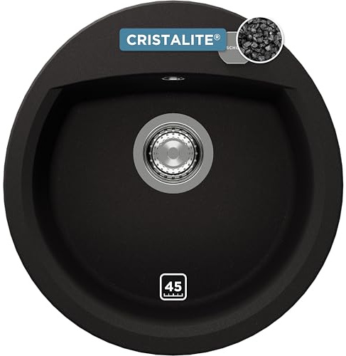 SCHOCK Küchenspüle Manhattan R-100 in Nero I runde Granitspüle für 45 cm Unterschrank I kratzfestes pflegeleichtes Cristalite I tiefes Becken für mehr Komfort I Design Spüle mit Excenterbedienung