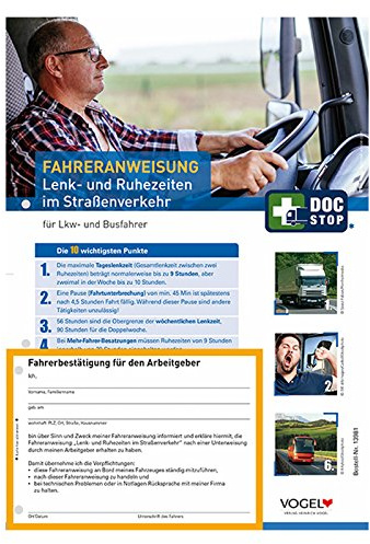 10er Pack Fahreranweisungen Lenk- und Ruhezeiten Anweisung Anordnung Verhaltensregeln LKW