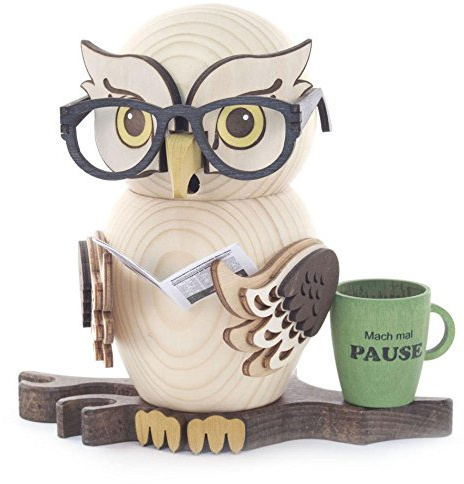Drechslerei Kuhnert - Rauchfigur/Räucherfigur - Eule mit Brille aus Massivholz - ca. 15 cm - Made in Germany