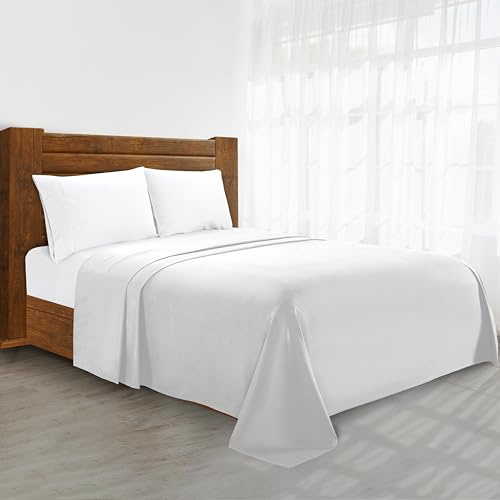 Elegant Comfort Luxuriöses Bettlaken, Fadenzahl 1500, knitterfrei, Premium-Hotelqualität, 1-teiliges Bettlaken, Doppelbett-Größe (Queen Size), Weiß