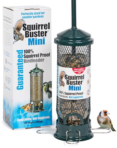 Squirrel-proof Bird Feeder for Small Birds - Jacobi Jayne Squirrel Buster Mini – Pigeon Proof Metal Bird Seed Feeds for Wild Birds – Easy Clean Hanging Bird Feeder for Garden Birds