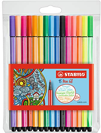 STABILO - Premium-Filzstift - Pen 68-15er Pack - mit 15 verschiedenen Farben inkl. 5 Neonfarben
