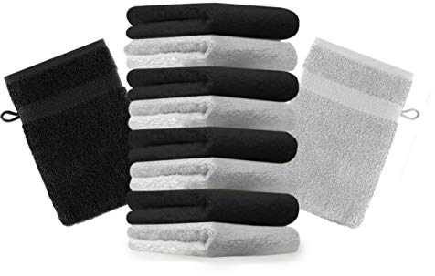 Betz 10 Stück Waschhandschuhe Premium 100% Baumwolle Waschlappen Set 16x21 cm Farbe schwarz und Silbergrau