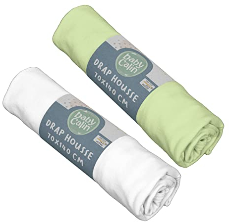 babyCalin - Set 2 lenzuola con angoli Bianco/verde 70x140x17 cm