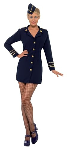 SMIFFYS Costume da assistente di volo, blu oltremare con abito e cappello Halloween