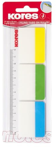 Kores - Bandes d'Indexation Larges en Film Autocollant sur Règle, Marqueurs de Page Autocollants, Fournitures Scolaires et de Bureau, 37 x 50mm, Paquet de 3 Couleurs Assorties x 10 Feuilles Chacune