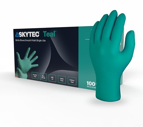 Skytec Premium Teal Nitrile Gloves - Pack of 100 Latex-Free Disposable Gloves - Non-Sterile, High Grip Surgical Gloves for Medical, Food, & Cleaning - EN 455/374 PPE Certified - Xtra-Large