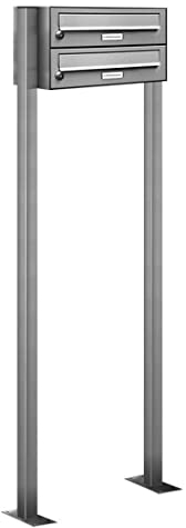 AL Briefkastensysteme 2er Edelstahl Standbriefkasten rostfrei als 2 Fach Briefkastenanlage DIN A4 in Postkasten Doppel-Briefkasten Design modern