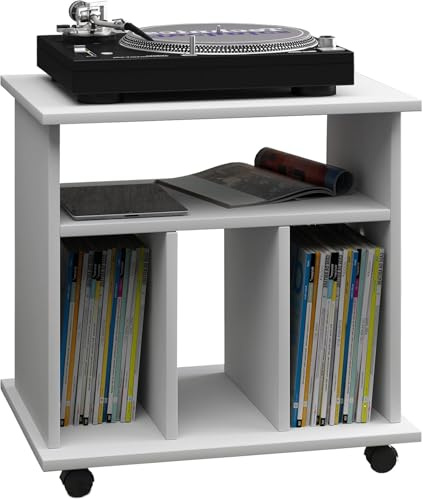 VCM Holz Media-Regal | Regal mit Rollen | Maße: H. 59 x B. 60 x T. 45 cm - Retal Weiß