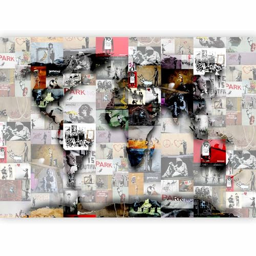 Fotomurales B&D XXL 250x175 cm Papel pintado tejido no tejido Decoración de Pared decorativos Murales moderna Diseno Fotográfico Mapamundi Abstraccion Banksy Graffiti k-C-0055-a-b