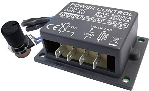 Kemo M028N Leistungsregler 110 - 240 V/AC, 4000 VA. Regeln von ohmschen und induktiven Lasten z.B. Motoren, Heizungen wenn diese im Phasenanschnitt geregelt werden können
