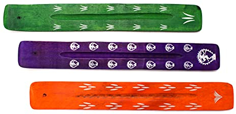 Räucherstäbchenhalter exklusives 3er Set aus Sheesham-Holz zum Abbrennen von Räucherstäbchen, Räucherstäbchen Halter Zubehör handgefertigt (sortierte Farbe)