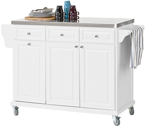 SoBuy Desserte de Cuisine à roulettes Îlot Central avec Plan de Travail en Acier Inoxydable, 3 Tiroirs et Étagères Réglables, Chariot Mobile pour Cuisine ou Salle à Manger 133 x 48.5 x 95 cm FKW33-W