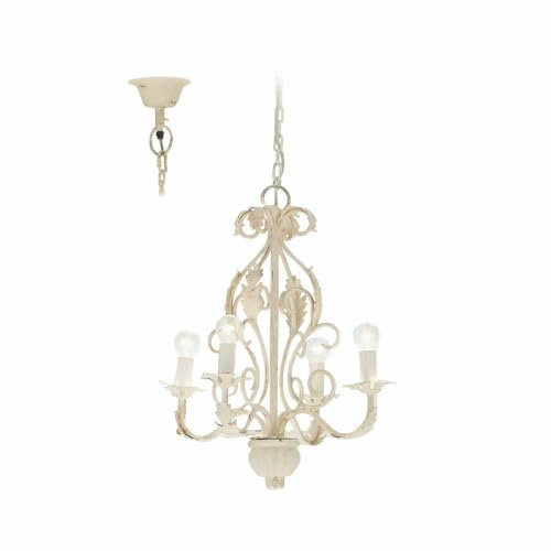 LOBERON Leuchter Assenay, creme | dekorative Holzelemente, Kronleuchter im klassischen Design, Hängeleuchte mit Antik-Charme, Eisen, Mangoholz