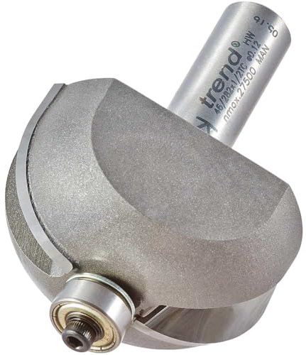 Trend Guided Cove Router Cutter, 19.1mm Radius, 1/2 Inch Shank | Two Flute Tungsten Carbide Tipped Cutter With Two Bearings For Accurate Guided Cove Routing, 46/282X1/2TC