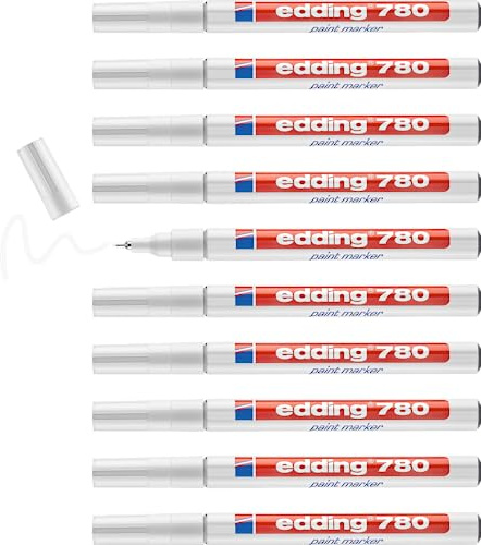 edding 780 färgmarkörer – vit – 10 pennor – rund spets 0,8 mm – färgpenna för märkning och märkning av metall, glas, sten eller plast – värmebeständig, permanent, torkbeständig