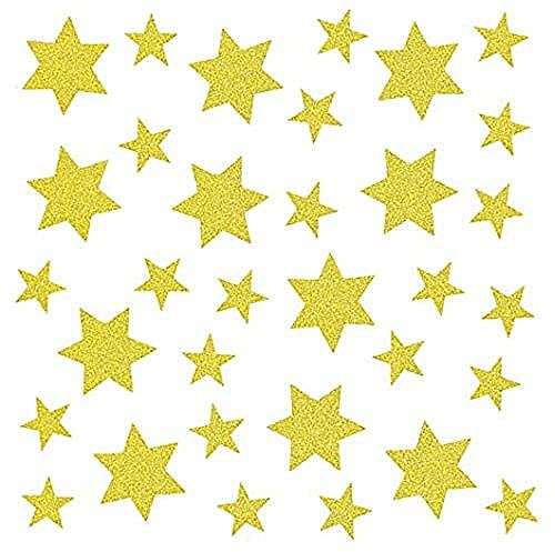 bsb Fenstertransparente - Fensterbilder mit goldenen Sternen - Bogen in 31 x 31 cm - Sterne in unterschiedlichen Größen mit Glitter - wiederverwendbar, selbsthaftend ohne Kleber