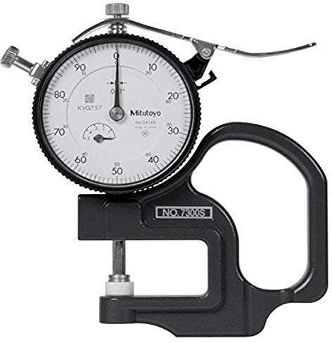 Mitutoyo 7300S Dial Thickness Gauge, Inch, Flat Anvil, Standard Type, 0-0.5 Range, 0.001 Graduation, +/-0.001 Accuracy