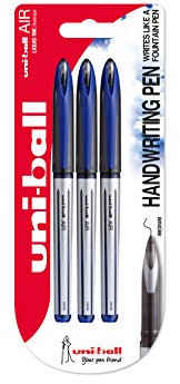 uni-ball 153544039 UB-188-L Air Kugelschreiber, Super-Tinte, fälschungssicher, Füllfederspitze, 3 Stück blau