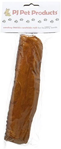 PJ Pet Products Smokey Bacon Rawhide Roll 21cm 1 x 130 g Pack of 10 | Natural Dog Chews for Large & Small Dogs | Long-Lasting Rawhide Treats for Dental Care | Ideal Low-Fat Dog Treats for Puppy Chew
