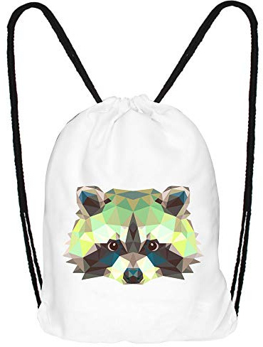 Hanessa Jutebeutel mit Waschbären Tier Aufdruck Sportbeutel Tüte Rucksack Beutel Tasche Gym Bag Gymsack Hipster Fashion Sport-Tasche Einkaufs-Tasche Weiß Wasch-bär