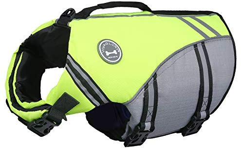 VIVAGLORY Sports Style Schwimmweste Hund, Hundeschwimmweste für Bootfahren, Auftrieb & Schwimmhilfe, Schwimmweste, M, Neon-Gelb