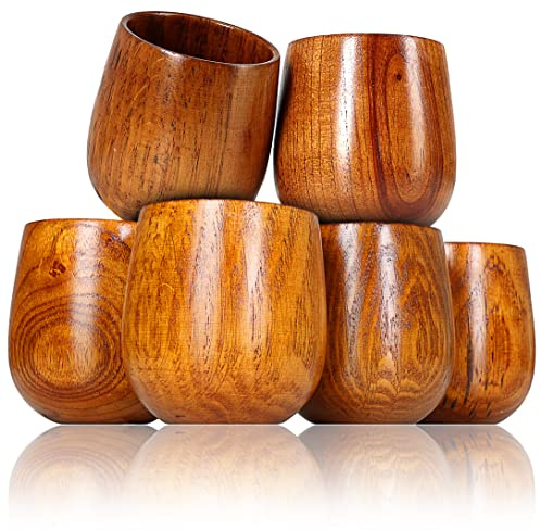 Ganzoo 6er Set Holzbecher/Deko-Becher Dekorationsbecher in dunkelbraun, 150 ml, rundes schlichtes Design, Oberfläche behandelt, Maße 80 mm Höhe, Durchmesser 64 mm oben und 75 mm unten