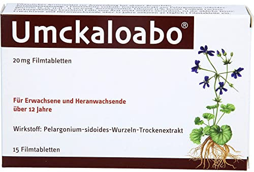 Umckaloabo Tabletten | pflanzliches Arzneimittel bei akuter Bronchitis mit Symptomen wie Halsschmerzen, Schnupfen, Husten | bekämpft die Krankheitserreger, lindert und beschleunigt Heilung (15 Stück)