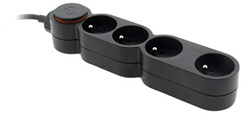 Zenitech - Bloc Home 4 Prises 16A 2P+T avec Interrupteur et fiche extraplate - Noir - 1,5m