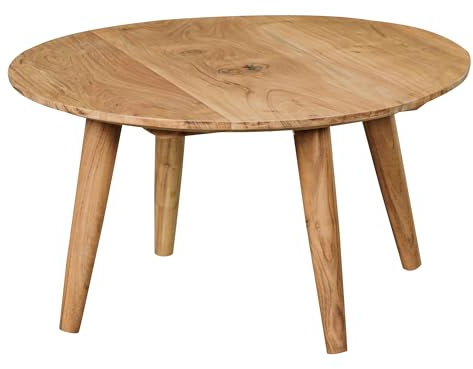 FineBuy Couchtisch Rund 75x75x40 cm Akazie Massivholz, Skandinavisch | Wohnzimmertisch im Retro Stil, Sofatisch aus Echtholz mit originaler Struktur, handgefertigtes Unikat