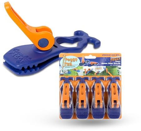 Peggy Peg Crocodile Markisenklemmen, 4er-Set, für Planen & Abdeckungen | Multifunktionale Krokodilklemmen, für Vorzelte, Zeltböden & Sonnensegel, stufenlos verstellbar, Outdoor, Camping