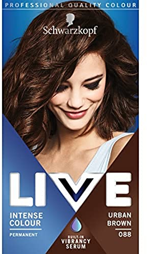 Schwarzkopf LIVE Intense Colour, Long Lasting Permanent Brown Hair Dye, With Built-In Vibrancy Serum, Up To 70% Grey Coverage, Urban Brown 088