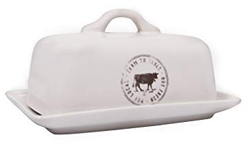 Creative Co-Op Stoneware Butter Dish with Cow Decal