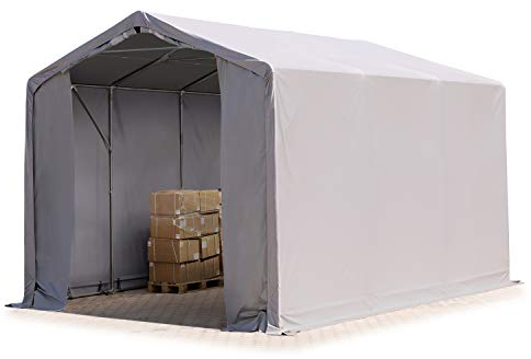 TOOLPORT Tente de Stockage 4x6m Hangar de Stockage, 3m Hauteur de côté Tente Industrielle bâche PVC PRIMEtex 2300 N, imperméable, Gris