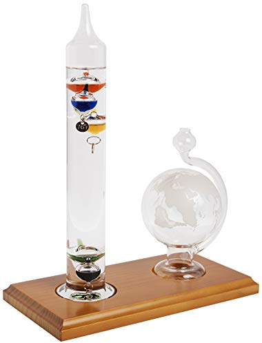 AcuRite 00795A2 Galileo Thermometer with Glass Globe Barometer, Barometer Set, Glass/Wood, 3