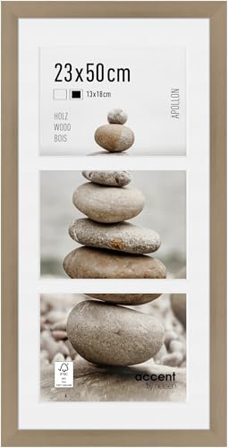 accent by nielsen Holz Bilderrahmen Apollon, 23 x 50 cm, Silber | Holz Collage mit Passepartout im Hoch- & Querformat zum Aufhängen Silber glänzend Echtglas
