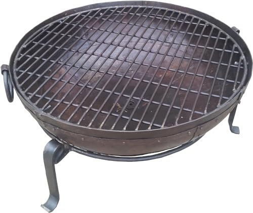 80cm Fire Bowl With Stand and Grill – Genuine Handmade Steel Fire Pit – Authentic Indian Kadai BBQ