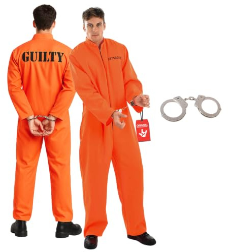 Fun Shack Disfraz Preso Adulto, Disfraz Prisionero Halloween Adulto | Mono Naranja con Número Estampado & Esposas de Atrezo, Uniforme Carcelario, Perfecto para Halloween, Ideal para Disfrazarse