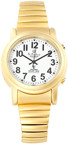 St. Leonhard Blindenuhr: Sprechende Funk- & Solar-Seniorenuhr, vergoldet (Uhr für Sehbehinderte Senioren, Sprechende Uhr für Blinde, sprechend)