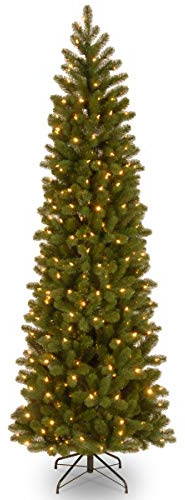 National Tree Company 7.5 ft Pre-Lit Downswept Douglas Fir Slim Artificial Christmas Tree, 350 Clear Lights, 796 Tips, Includes Stand, Green