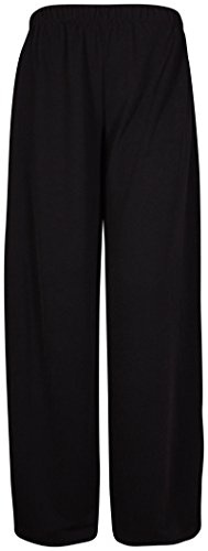 Womens Stretch Ladies Elasticated Baggy Wide Leg Palazzo Plain Loose Fitted Trousers Pants Plus Size Black 24 - 26