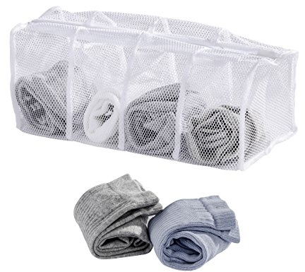WENKO 63055100 Socken-Wäschenetz, 4 Fächer, Polyester, 17 x 40 x 17 cm, Weiß, Mittel