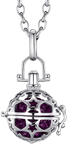 Morella Collar de Acero Inoxidable 70 cm con Colgante Estrella y Bola de resonancia de Color Lila Ø 16 mm para Damas en Bolsa para Joyas