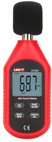 UNI-T UT353 Digital Sound Level Meter,30dB-130dB Noise Meter with A-Weighting,Backlit LCD,Data Hold,Max/Min Recording,for Industrial HVAC Maintenance,Home Theater Calibration,Environmental Monitoring