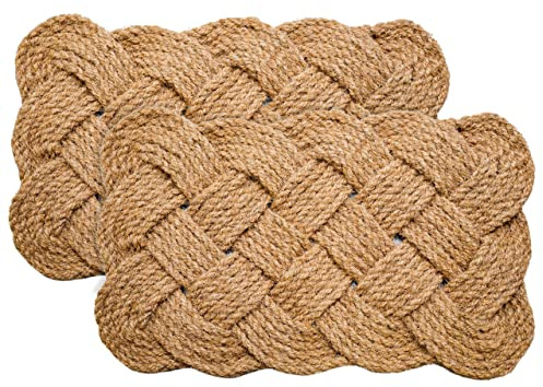 IRONGATE - Natural Jute Rope Woven Doormat - Set of 2-18x30-100% All Natural Fibers Nautical Mat - Classic Interwoven Rope Design Entryway Doormat
