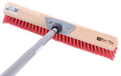 BawiTec Qualitäts Straßenbesen, Breite 40cm, mit Teleskopstiel verstellbar bis 200cm Länge, rote Elaston-Kunststoff-Borsten, Kehrbesen,Stiel,Straßenschrubber,Gartenbesen,Fegebesen